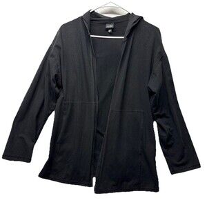 Eileen Fisher Hooded Open Front Cardigan Black USA Imported Fabric Size XS